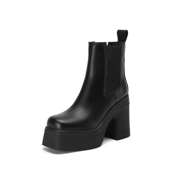 Women's Square Toe Chunky Heel Platform Ankle Boots - Image 6