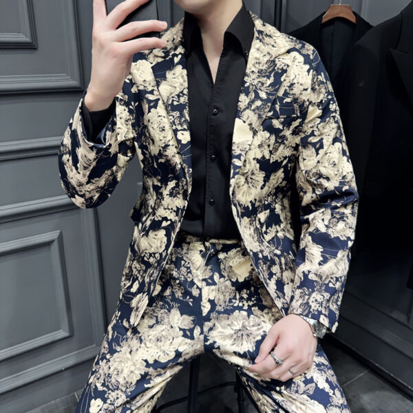 Elastic Active Print Trendy Flower Two-piece Suit - Image 4