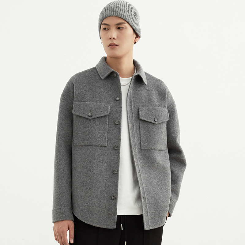Men’s Patch Bag Lapel Conventional Double-Sided Shirt Coat