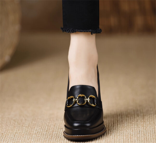 Women's Brown Thick-heeled Sheepskin Shoes - Image 5