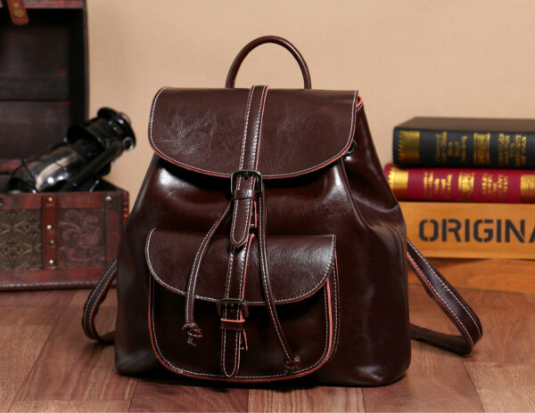 Korean Style Cowhide Pocket Pull-belt Backpack - Image 4