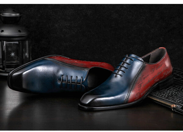 Genuine Leather Plus Size Oxford Men's Colorblock Square Toe Shoes - Image 3