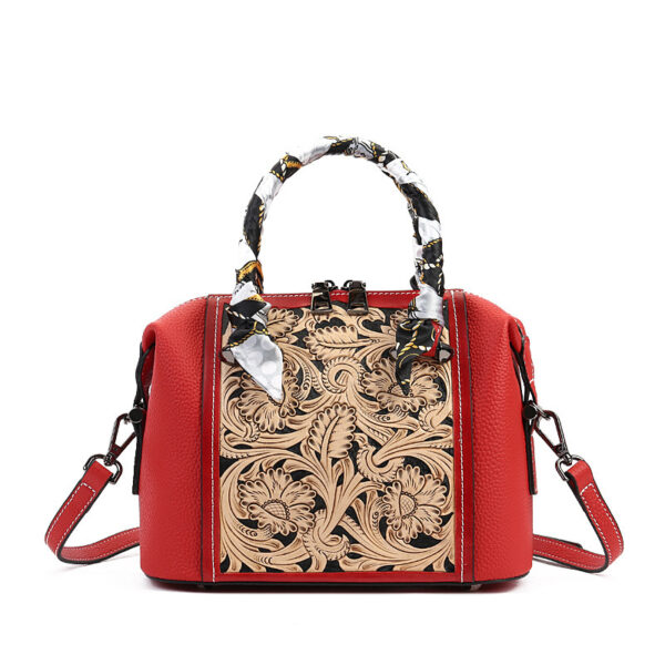 Leather Carving Stylish Textured Vintage First Layer Cowhide Portable Messenger Bag - Image 9