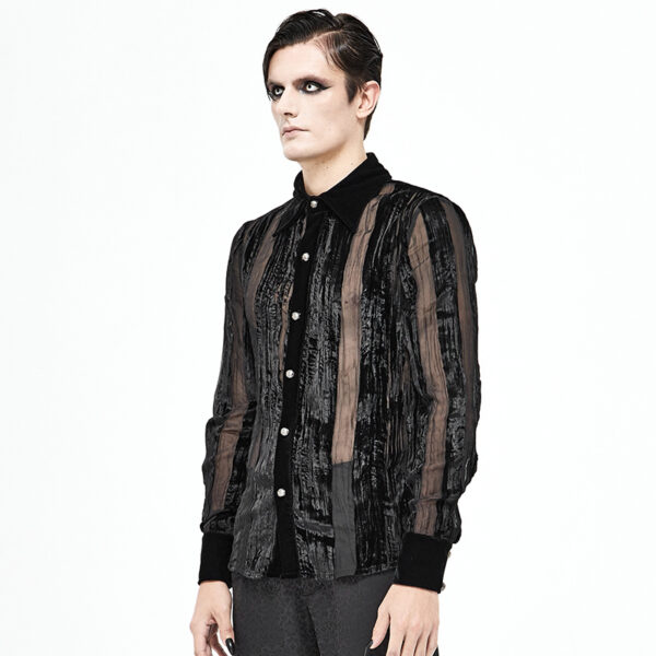 Men's Demon Fashion Gothic Striped Velvet Burnt-out Pleated Shirt - Image 4