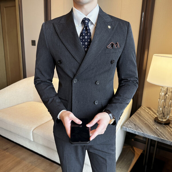 Double Breasted Business Slim Fit Casual Two-piece Suit - Image 6