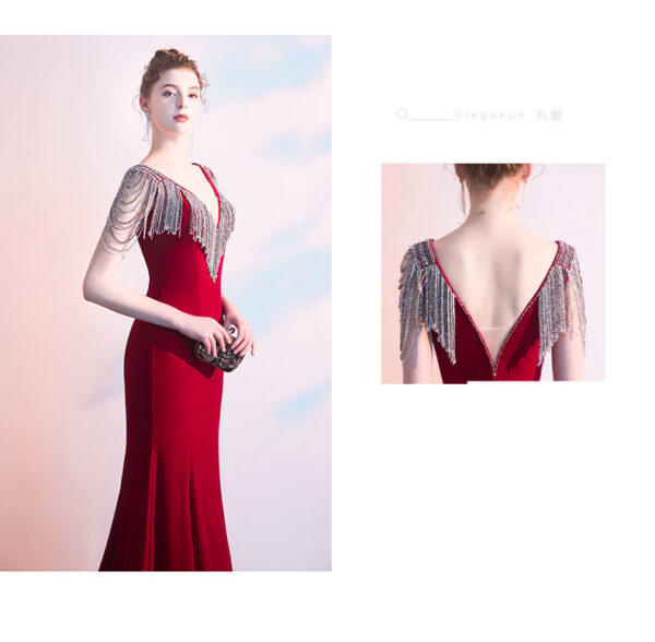 Red Host Evening Dress Female Fishtail Tailing - Image 3