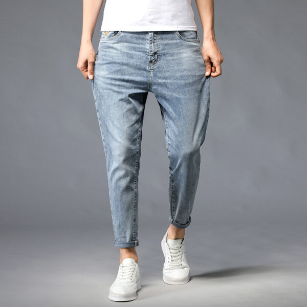 Nine-Point Washed Small Feet Jeans Straight-Leg Pants Men - Image 4