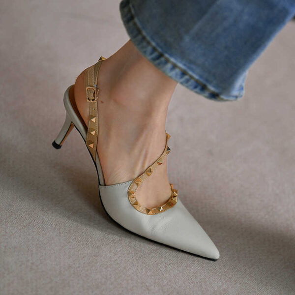 Sheepskin Pointed Toe Stiletto Heel Shoes Side Empty High Heel Sandals - Image 2