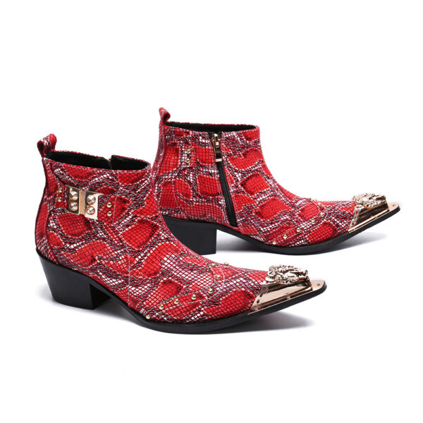 Male British Fashion Personality Snake Print Short Leather Boots - Image 3