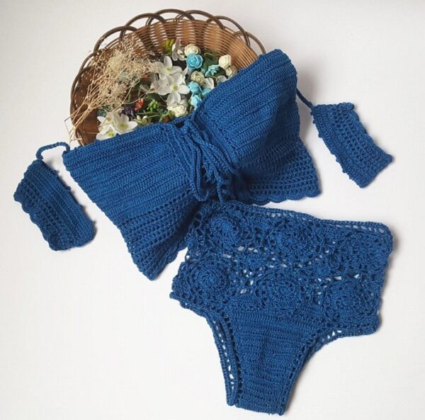 Knitted Swimwear Women Bikini Set Off Shoulder Swimsuit Bandeau Swimming Suit for Women Bandage High Waist Bathing Suit - Image 9