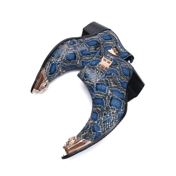 Male British Fashion Personality Snake Print Short Leather Boots - Image 6