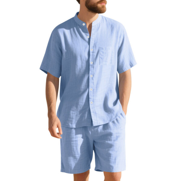 American Linen Suit Men's Summer Two-piece Suit Henry Collar Beach - Image 8