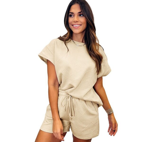 Solid Color Round Neck Short Sleeves Top Shorts Suit - Image 9