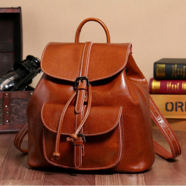 Korean Style Cowhide Pocket Pull-belt Backpack - Image 2