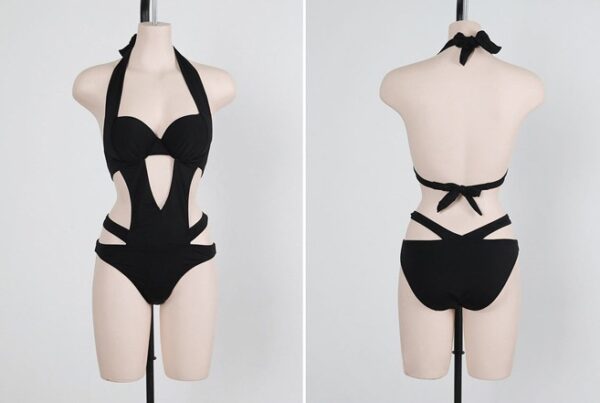 Sexy Black Halter Cut Out Bandage Trikini Swim Bathing Suit Monokini Push Up Brazilian Swimwear Women One Piece Swimsuit - Image 2