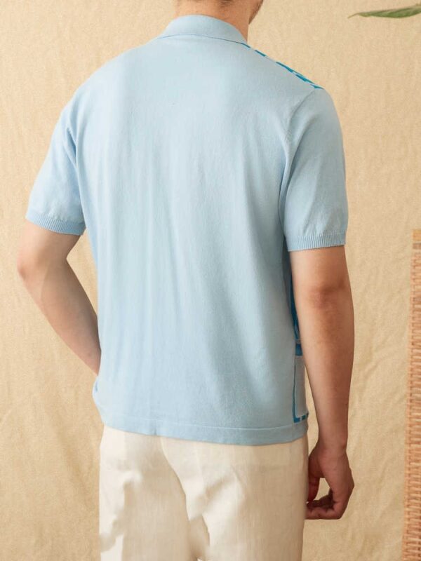 Cotton Striped Breathable Short-sleeved Knitted Cardigan Polo Shirt - Image 3