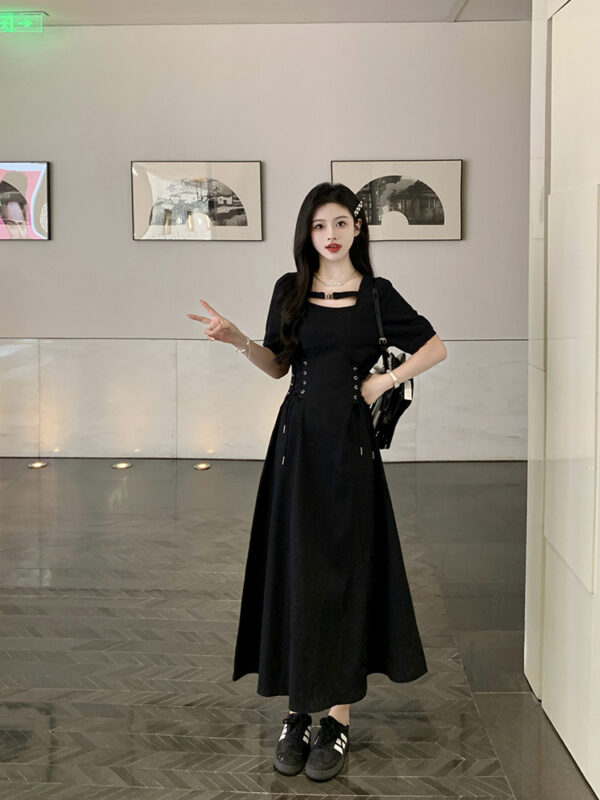 Plus Size Women's French Short Sleeve Dress Waist Slimming Denim Skirt Pear Shape - Image 8