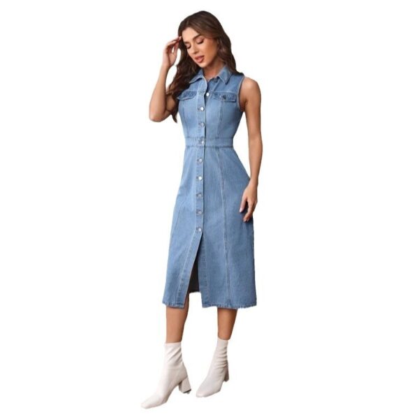 New Women's Clothing Fashion Polo Collar Slim Fit Denim Dress - Image 3