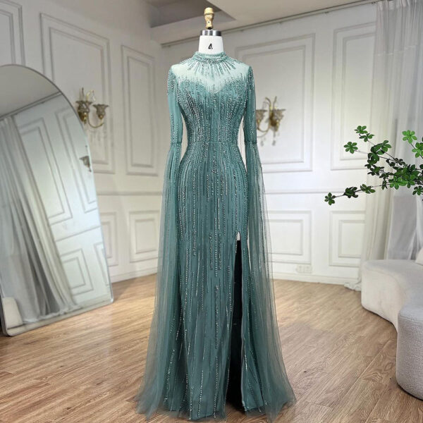 Elegant Flounced Sleeve Split Fishtail Dress - Image 3