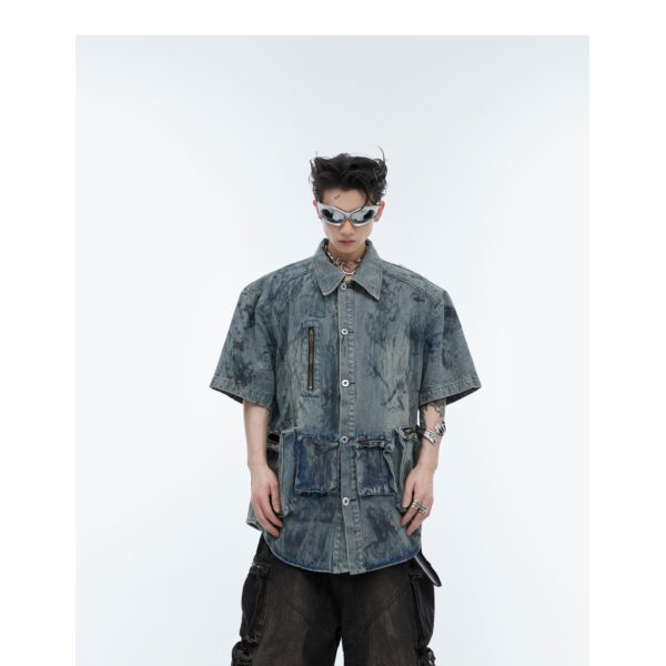 Retro Distressed Short Sleeve Denim Coat - Image 5