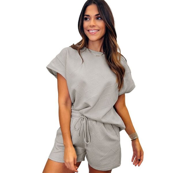 Solid Color Round Neck Short Sleeves Top Shorts Suit - Image 7