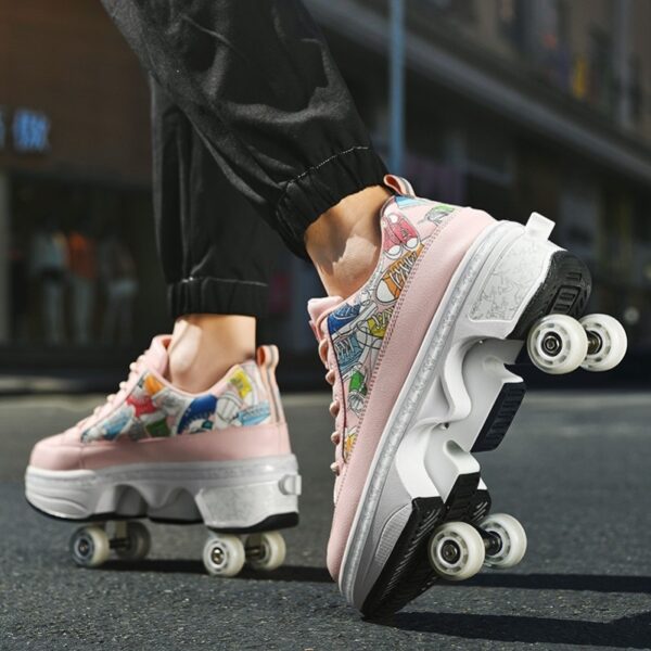 Male And Female Adult Four Wheel Deformation Shoes Student Sports Shoes With Light Pulley - Image 2