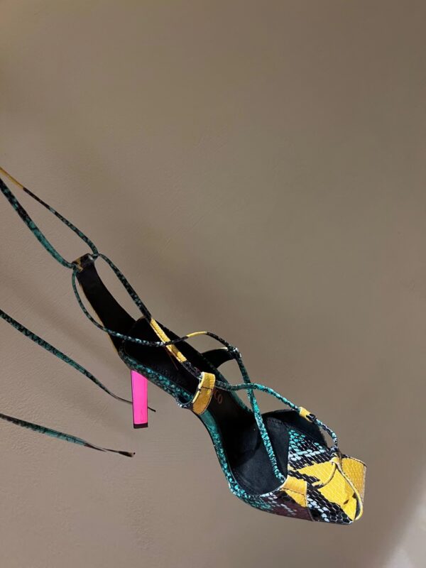 Shaped Heel Square Toe Cross Strap High Heel Sandals - Image 5