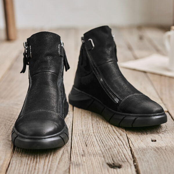 Snow Black British Round Toe and Velvet Mid-Top Tide Shoes - Image 5