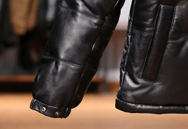 Men's Stand Collar Sheepskin Down Leather Jacket - Image 4