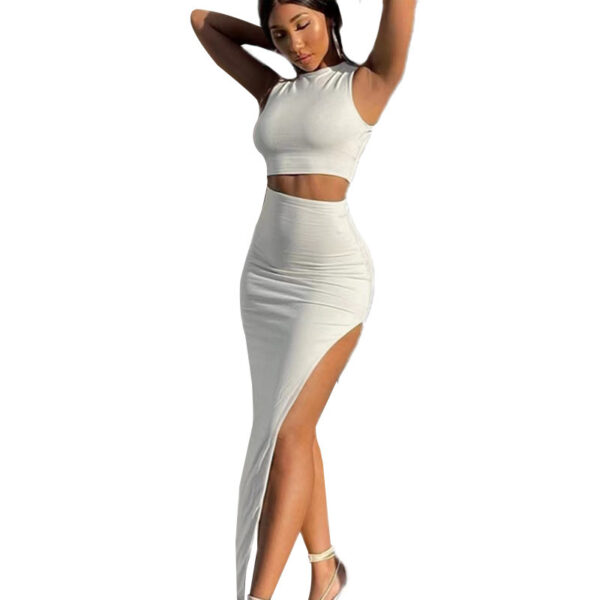 Women's Short Top Split Hip Skirt Two-piece Set Dress - Image 3