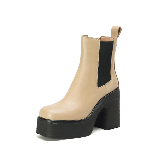 Women's Square Toe Chunky Heel Platform Ankle Boots - Image 2
