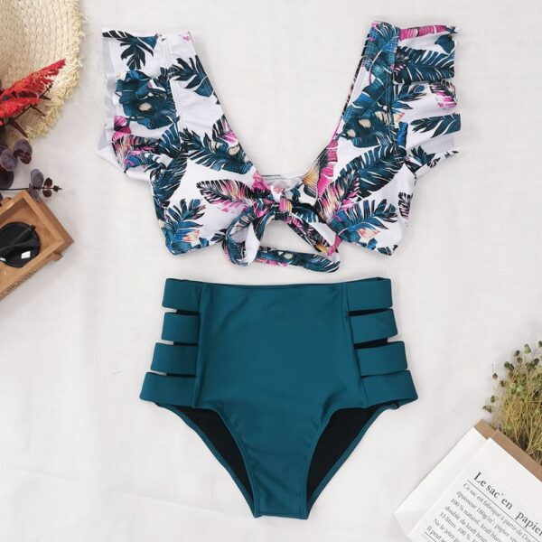 High Waist Bikini Ruffle Swimwear Women Print Sexy Swimsuits - Image 3