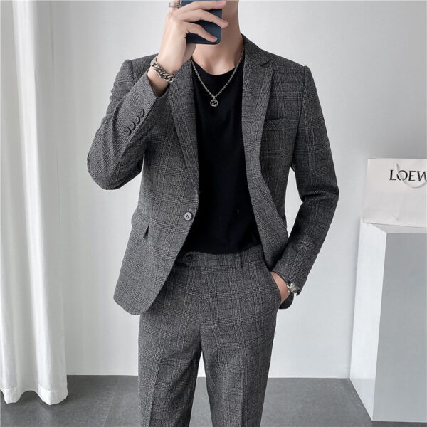 Autumn Men's Plaid Suit Business Casual Two-piece Suit - Image 8