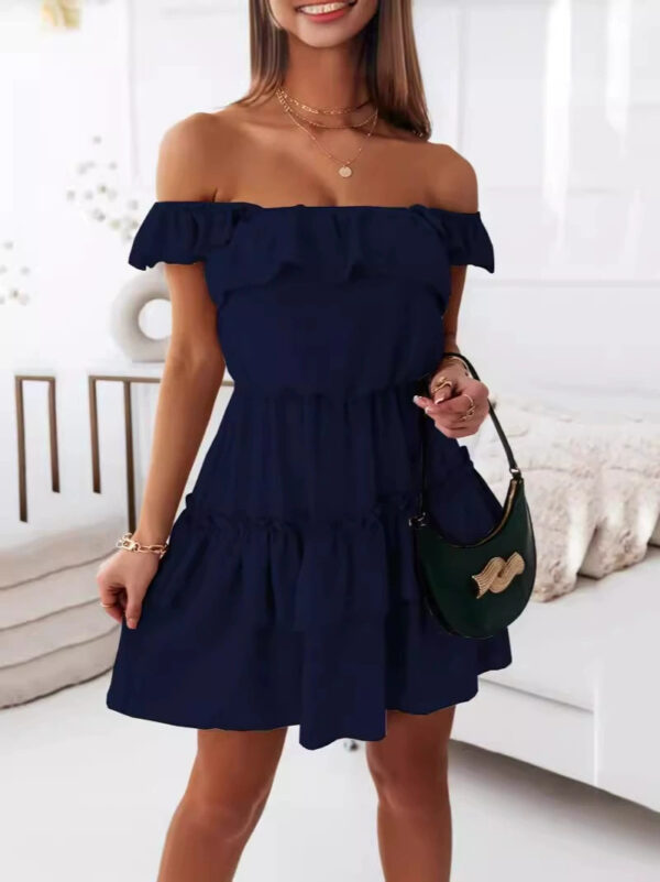 Solid Color Casual Mid-length Dress Lotus Leaf Ladies - Image 4