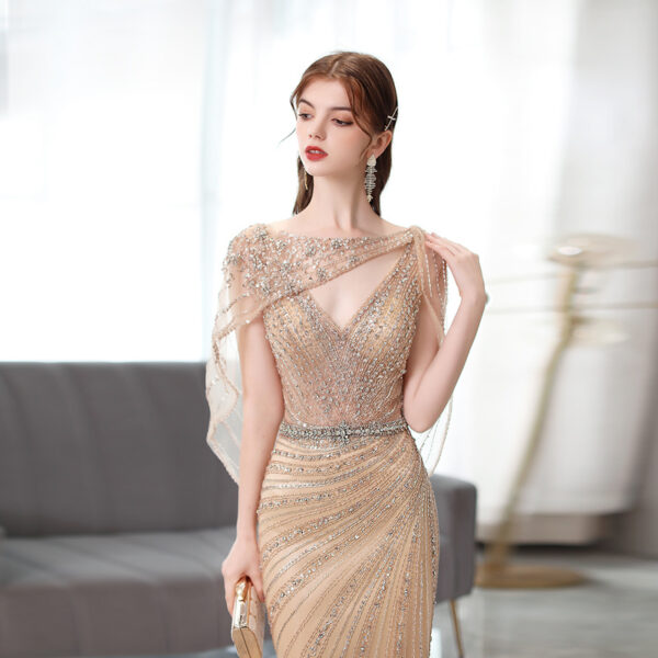 Women's Golden Fishtail Evening Dress - Image 4