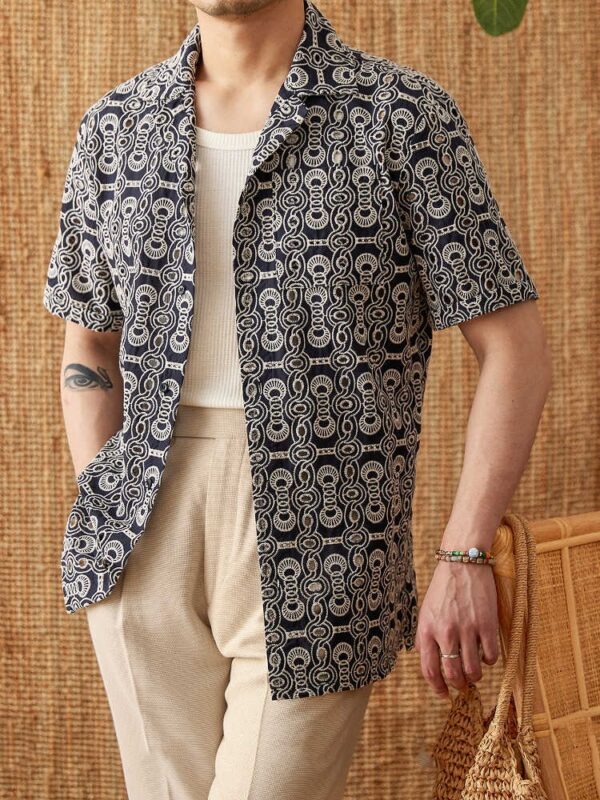 Vintage Embroidered Cotton Casual Cuban Collar Short Sleeve Printed Shirt - Image 2