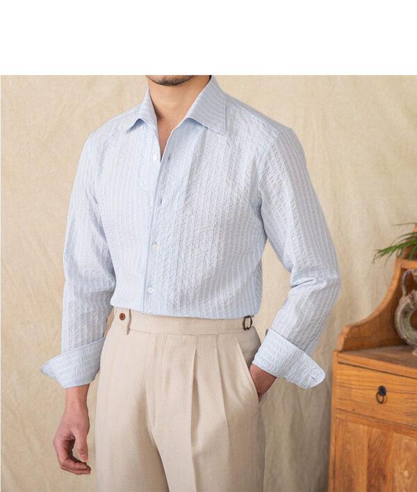 Cotton Seersucker Thin Long-sleeved Shirt One Collar Casual Shirt - Image 8