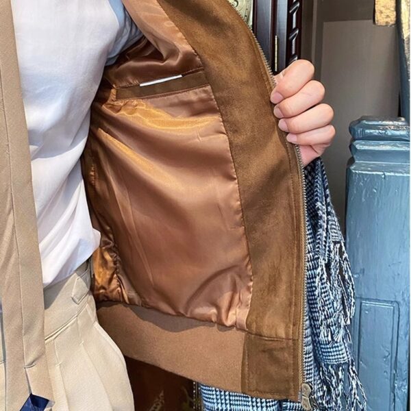 Suede Coffee Bomber Jacket For Man - Image 4