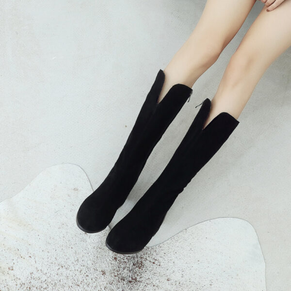 Women's New Leather Scrub Thick Heel High Boots - Image 4