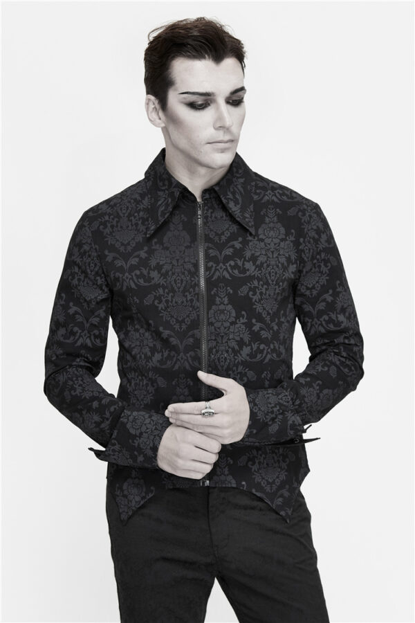 Men's Long Sleeve Stand Collar Zipper Embroidered Shirt - Image 8