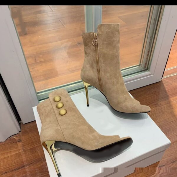 New Fish Mouth Metal Round Buckle Ankle Boots Super Stiletto Women's Shoes - Image 4