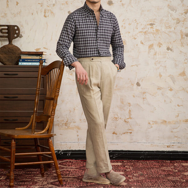 Cotton And Linen Plaid Vintage Long Sleeve Shirt - Image 6
