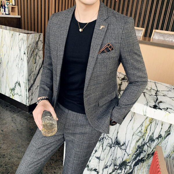 Autumn Men's Plaid Suit Business Casual Two-piece Suit - Image 3
