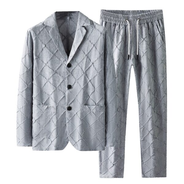 High-end Men's Fashion Tailored Suit Collar Jacquard Thin Long Sleeve Two-piece Set - Image 8