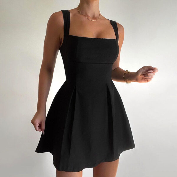 New Solid Color Sling Slim-fit Pleated Skirt High Waist Dress - Image 6