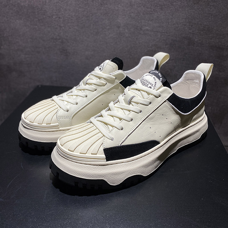 Men’s Sports Style Heightening Thick Bottom Toe Leather Shoes