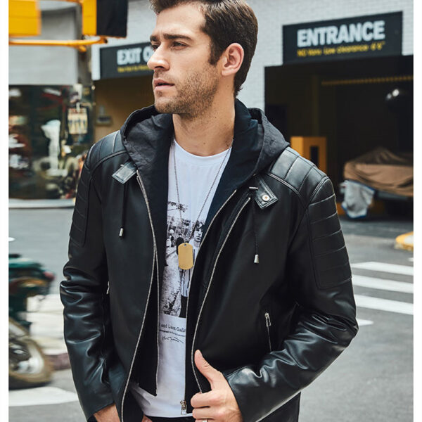 Leather Coat Trend Plus Cotton Hooded - Image 5