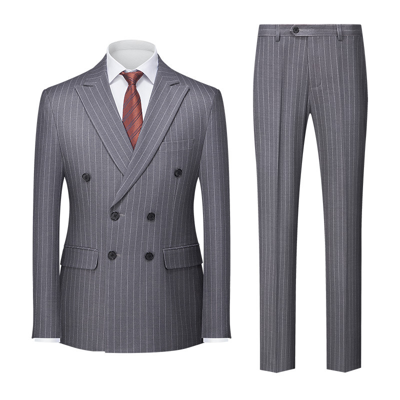 Men’s Striped Suit Double-row Two-button Trousers Suit