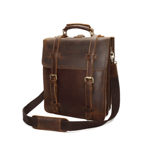 Men's Fashion Vintage Crazy Horse Leather Backpack - Image 3
