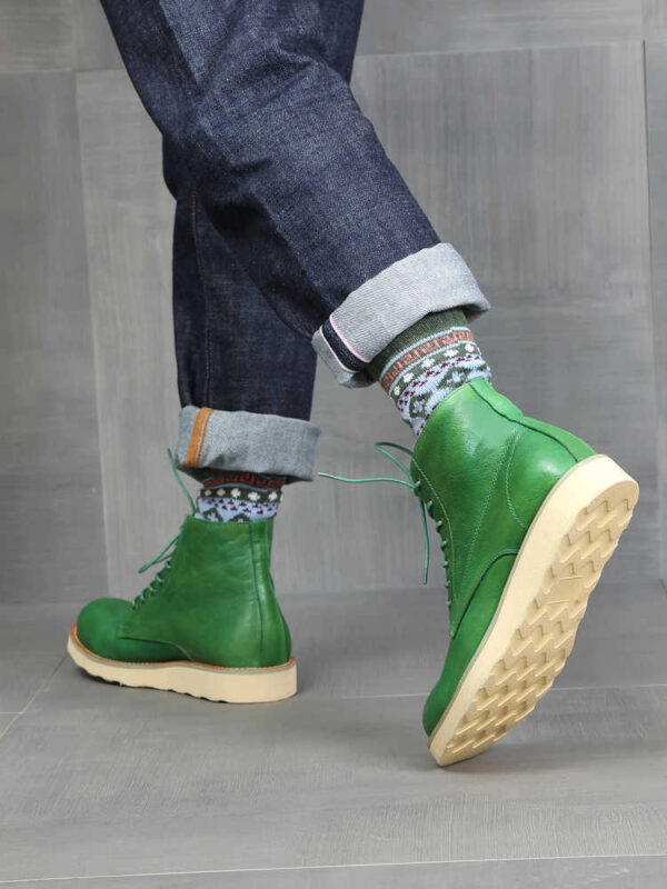 Retro Distressed Color Men Green Worker Boot - Image 6